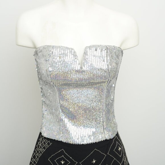 H&M Sequins Strapless Top, Size 0 - 2, Silver - Picture 2 of 10